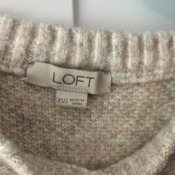 LOFT Neutral Cream Textured Crewneck Sweater - Picture 2 of 3